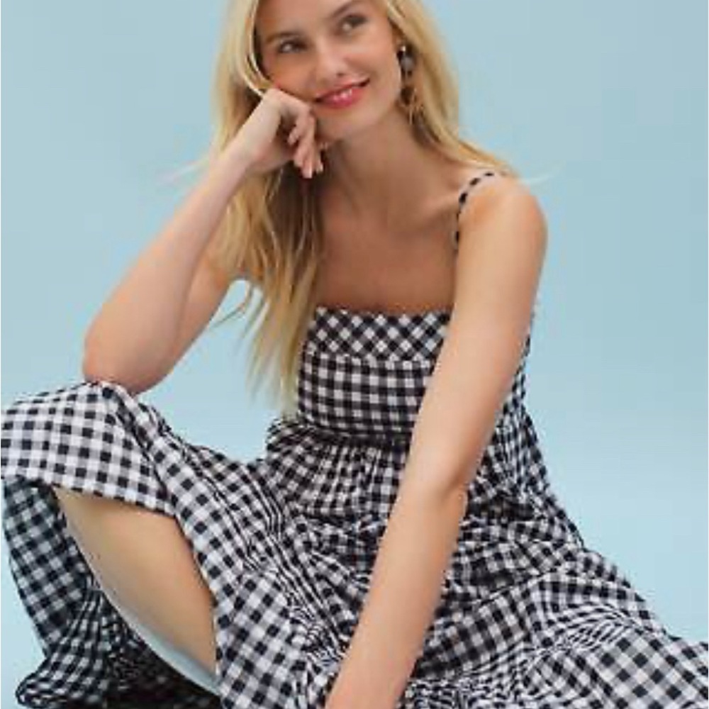 J Crew Navy Gingham tiered sundress